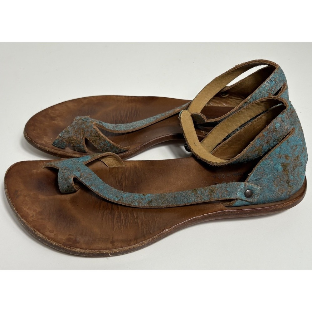 CYDWOQ Tomcat Sandals Blue Bronze Distressed Leather Flats Bohemian Size 39